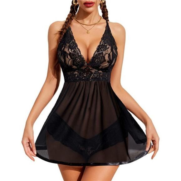 Lace Babydoll Strap Chemise Halter Teddy V Neck